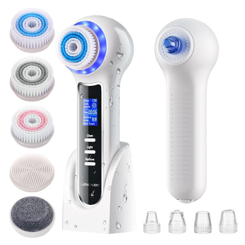 UMICKOO 3 in 1 Facial Cleansing Brush Blackhead Remover Rechargeable Face Scrubber with LCD Screen IPX7 Waterproof Deep Pore Cleaning Exfoliating Massaging for All Skin Types - Image 2