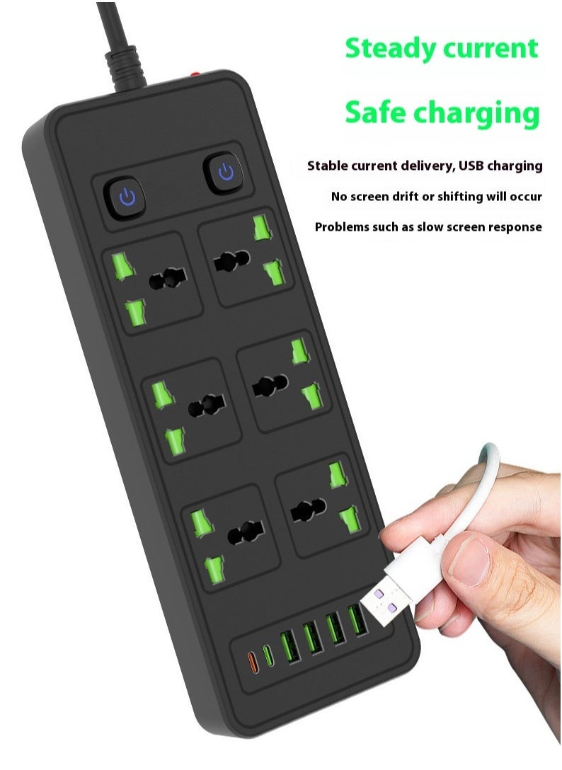 Anmi 5m Power Strip with USB Slots, 6 Way Sockets Outlets with 2 Type-C Slots and 4 USB Ports, Extension Cable with Switch Surge Protected Power Strips(3000W/13A), UK Multi Plug Adapter Electrical Cords - Image 3