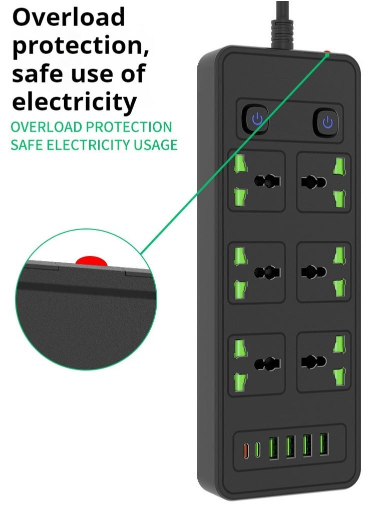 Anmi 5m Power Strip with USB Slots, 6 Way Sockets Outlets with 2 Type-C Slots and 4 USB Ports, Extension Cable with Switch Surge Protected Power Strips(3000W/13A), UK Multi Plug Adapter Electrical Cords - Image 5