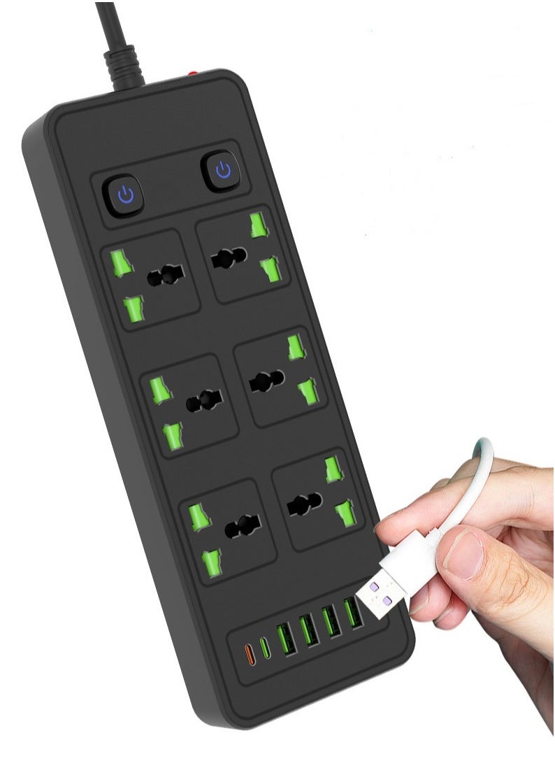 Anmi 5m Power Strip with USB Slots, 6 Way Sockets Outlets with 2 Type-C Slots and 4 USB Ports, Extension Cable with Switch Surge Protected Power Strips(3000W/13A), UK Multi Plug Adapter Electrical Cords - Image 1