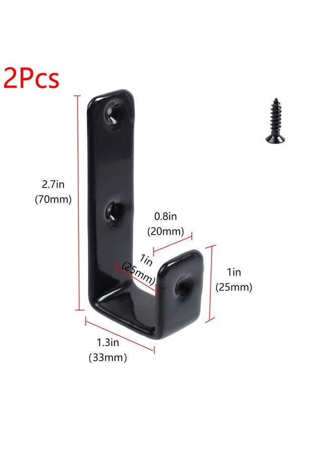 Geesatis 2 Pcs Bed Ladder Hooks Utility Hooks Hanger J Hooks Heavy Duty Metal PVC Coated for Bed Decoration Hook Tool, with Mounting Screws, Black, Inside 1"/25mm - Image 2