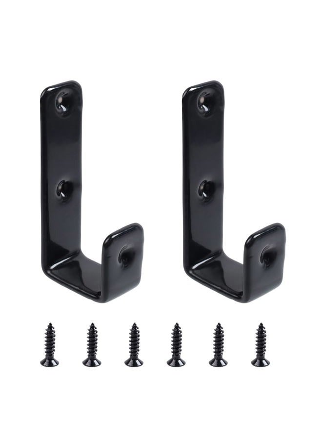 Geesatis 2 Pcs Bed Ladder Hooks Utility Hooks Hanger J Hooks Heavy Duty Metal PVC Coated for Bed Decoration Hook Tool, with Mounting Screws, Black, Inside 1"/25mm - Image 1
