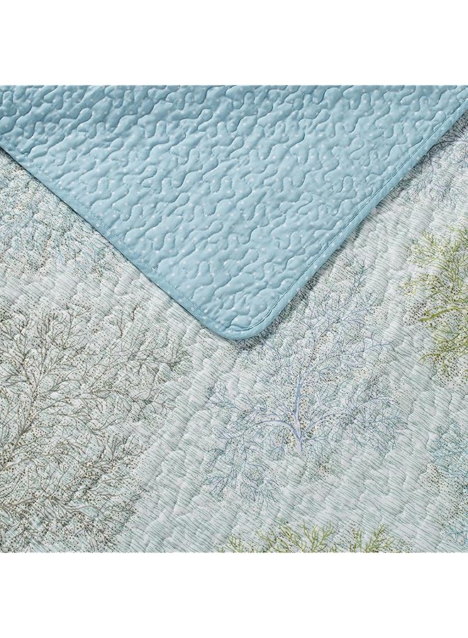 LAURA ASHLEY Twin Quilt Set Reversible Cotton Bedding With Matching Sham Pre Washed Home Decor For Added Softness Saltwater Blue Twin - Image 3