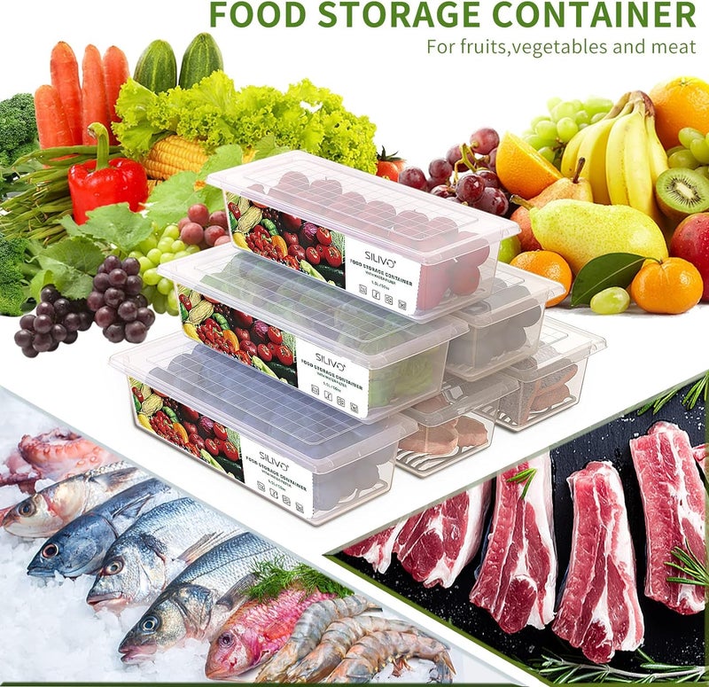 SILIVO Fruit Storage Containers for Fridge (3 Pack) - 1.5L Produce Saver Containers for Refrigerator with Removable Drain Tray Keep Fresh for Produce, Bacon, Fruits and Vegetables - Image 2