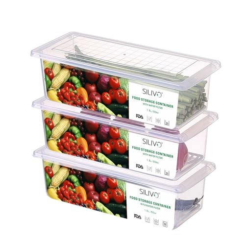 SILIVO Fruit Storage Containers for Fridge (3 Pack) - 1.5L Produce Saver Containers for Refrigerator with Removable Drain Tray Keep Fresh for Produce, Bacon, Fruits and Vegetables - Image 1