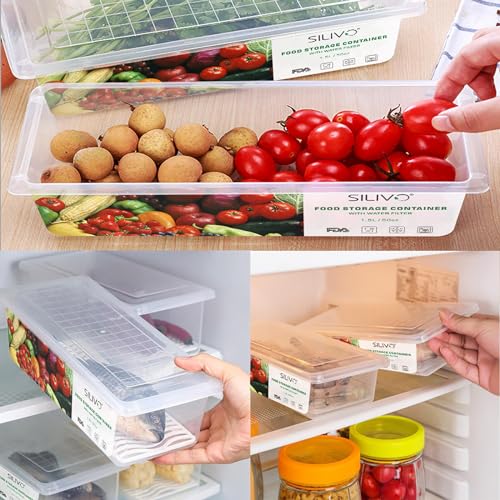 SILIVO Fruit Storage Containers for Fridge (3 Pack) - 1.5L Produce Saver Containers for Refrigerator with Removable Drain Tray Keep Fresh for Produce, Bacon, Fruits and Vegetables - Image 4