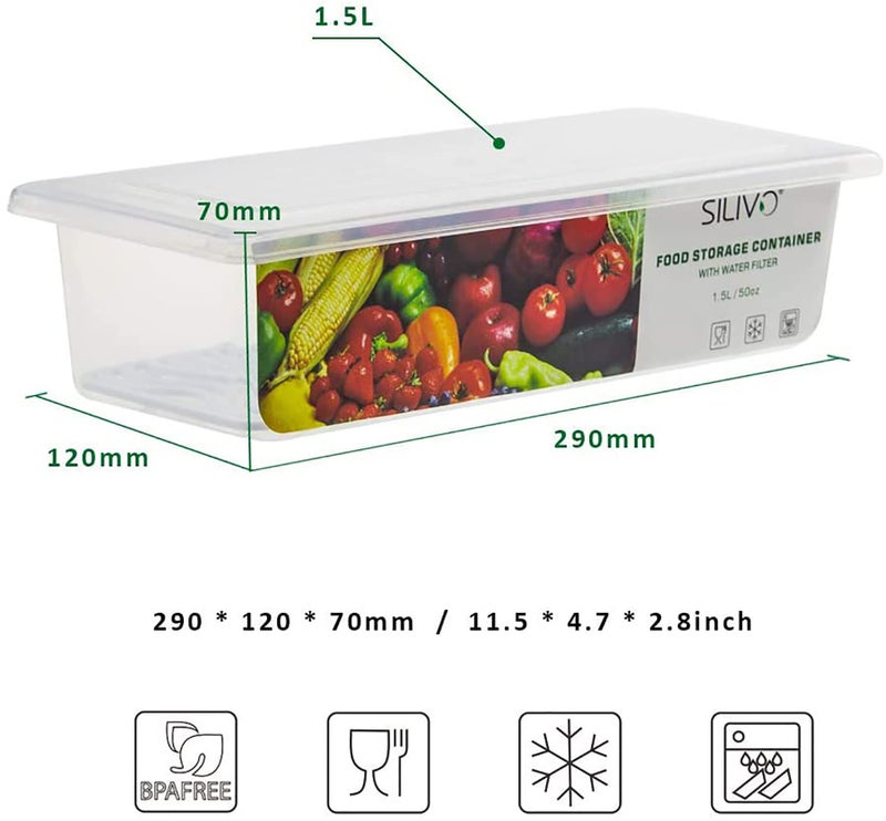 SILIVO Fruit Storage Containers for Fridge (3 Pack) - 1.5L Produce Saver Containers for Refrigerator with Removable Drain Tray Keep Fresh for Produce, Bacon, Fruits and Vegetables - Image 5