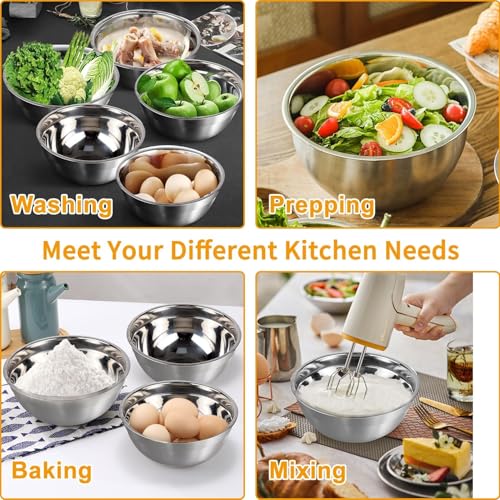 WEPSEN Mixing Bowls with Lid Set, 27PCS Kitchen Utensils Metal Bowl Stainless Steel Nesting Bowls, Measuring Cups and Spoons, Egg Whisk for Baking - Image 3