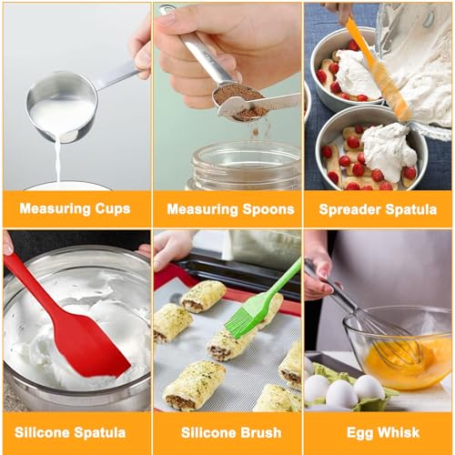 WEPSEN Mixing Bowls with Lid Set, 27PCS Kitchen Utensils Metal Bowl Stainless Steel Nesting Bowls, Measuring Cups and Spoons, Egg Whisk for Baking - Image 4
