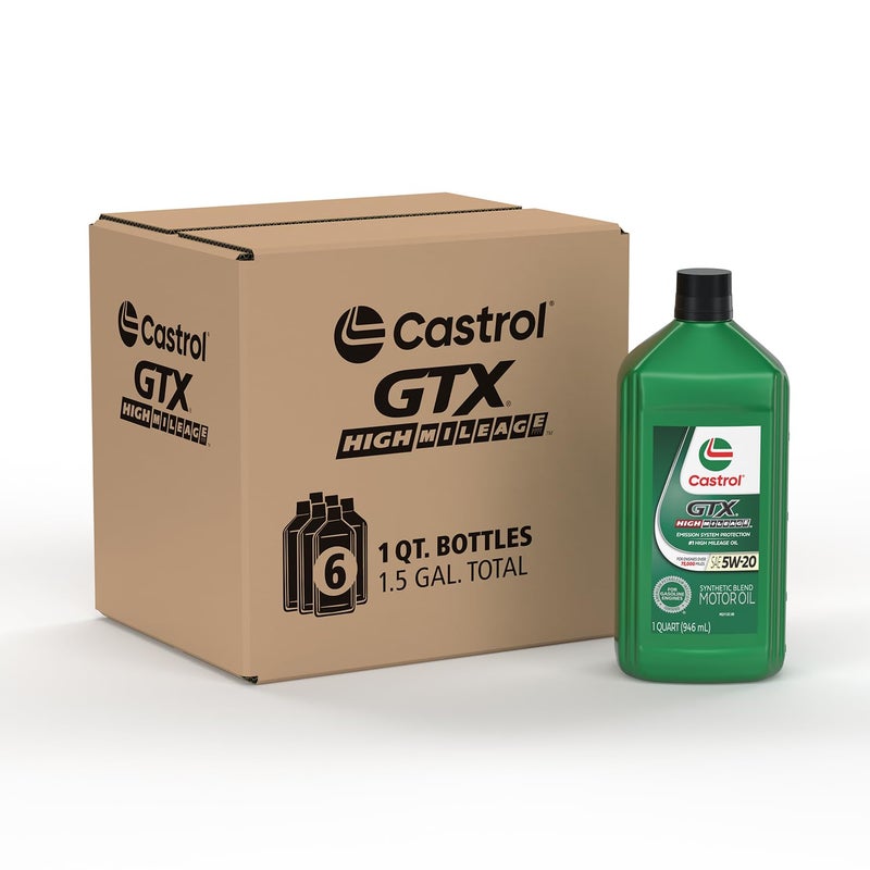 Castrol GTX High Mileage 5W20 Synthetic Blend Motor Oil 1 Quart Pack of 6