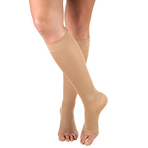Truform Women's Compression Stockings, 20-30 mmHg, Knee High Length, Open Toe, Opaque, Beige, Small - Image 1