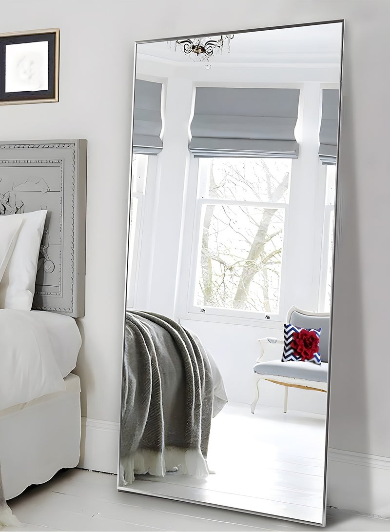 تايمي مرآة ضخمة جدا بتصميم انيق 180x80سم - مرآة كاملة الطول باطار معدني ابيض واستاند خلفي - تصميمها الرائع يناسب غرفة المعيشة وغرف اللبس وغرف النوم - Image 5