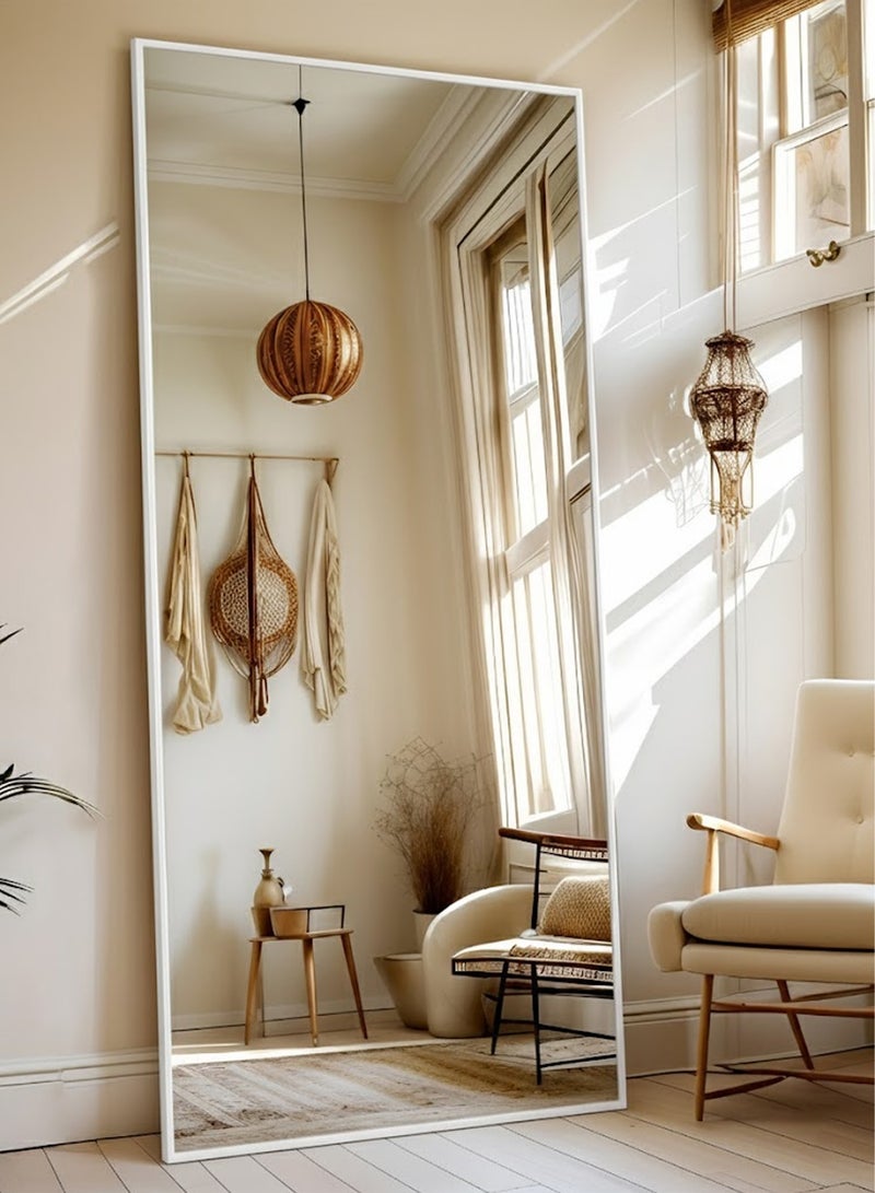 تايمي مرآة ضخمة جدا بتصميم انيق 180x80سم - مرآة كاملة الطول باطار معدني ابيض واستاند خلفي - تصميمها الرائع يناسب غرفة المعيشة وغرف اللبس وغرف النوم - Image 3