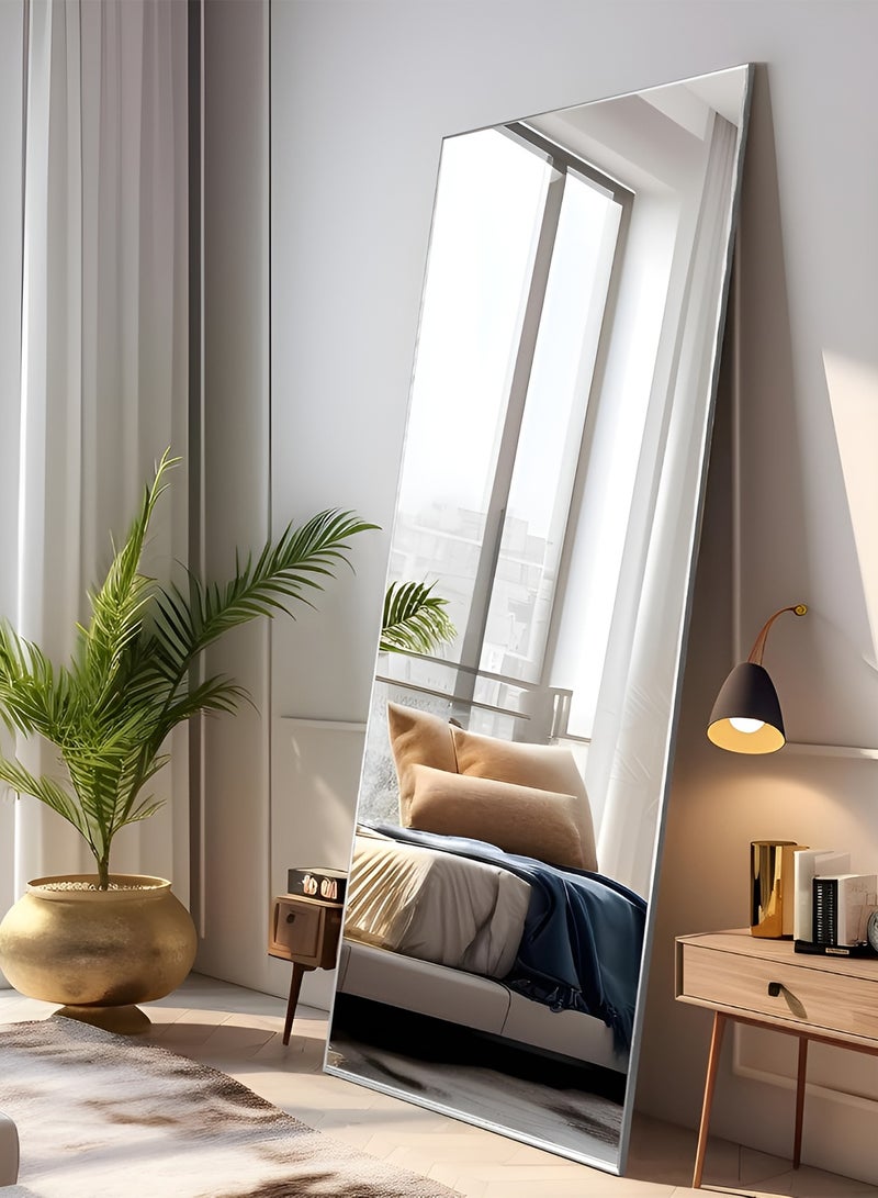 تايمي مرآة ضخمة جدا بتصميم انيق 180x80سم - مرآة كاملة الطول باطار معدني ابيض واستاند خلفي - تصميمها الرائع يناسب غرفة المعيشة وغرف اللبس وغرف النوم - Image 4