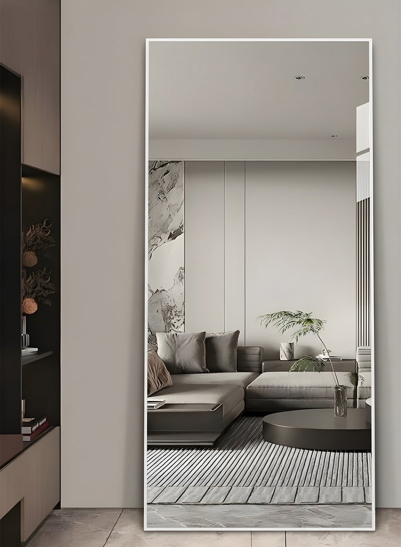تايمي مرآة ضخمة جدا بتصميم انيق 180x80سم - مرآة كاملة الطول باطار معدني ابيض واستاند خلفي - تصميمها الرائع يناسب غرفة المعيشة وغرف اللبس وغرف النوم - Image 2