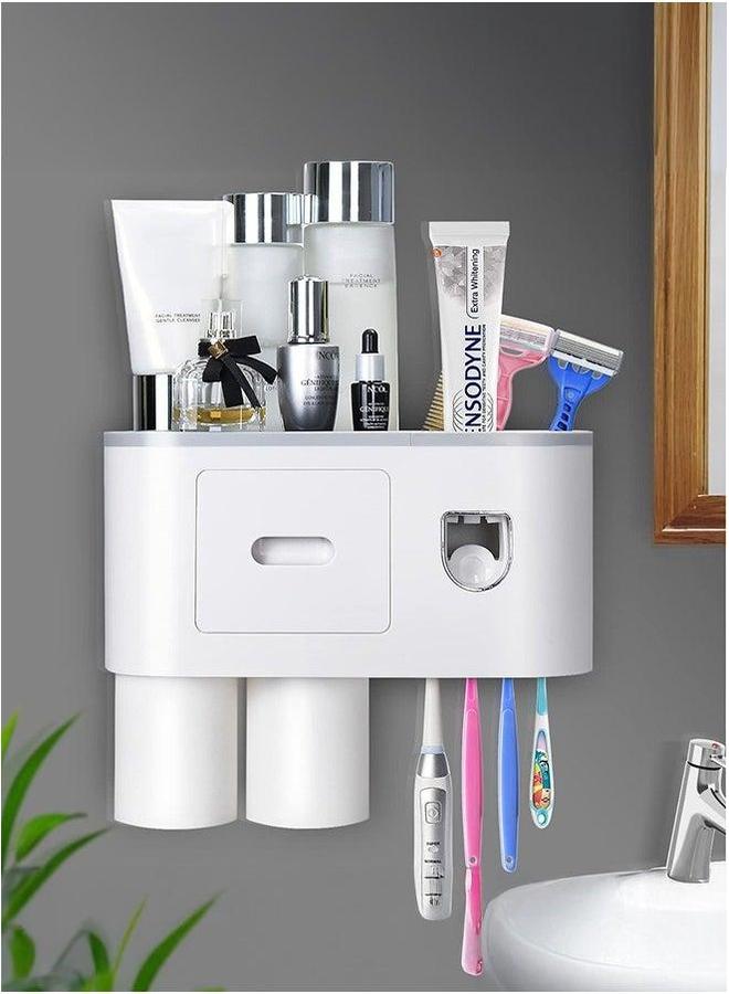 HOMESTAR Automatic Wall Mounted Toothpaste Dispenser And Toothbrush Holder With Two Magnetic Cups  - Image 1