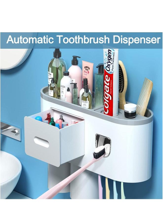 HOMESTAR Automatic Wall Mounted Toothpaste Dispenser And Toothbrush Holder With Two Magnetic Cups  - Image 5