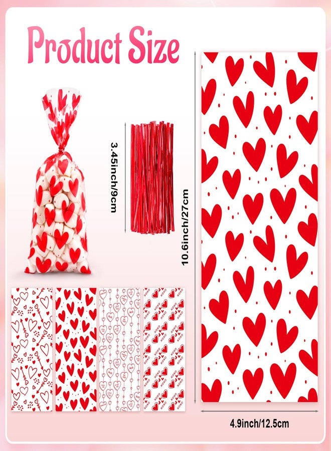 Nelisylux Valentines Cellophane Bags, Valentines Gift Bag, Valentine Treat Bags, Plastic Clear Red Valentine's Candy Cookie Goodie Snack Bag with Twist Ties for Valentines Day Wedding Party Favor Supplies,50 - Image 3