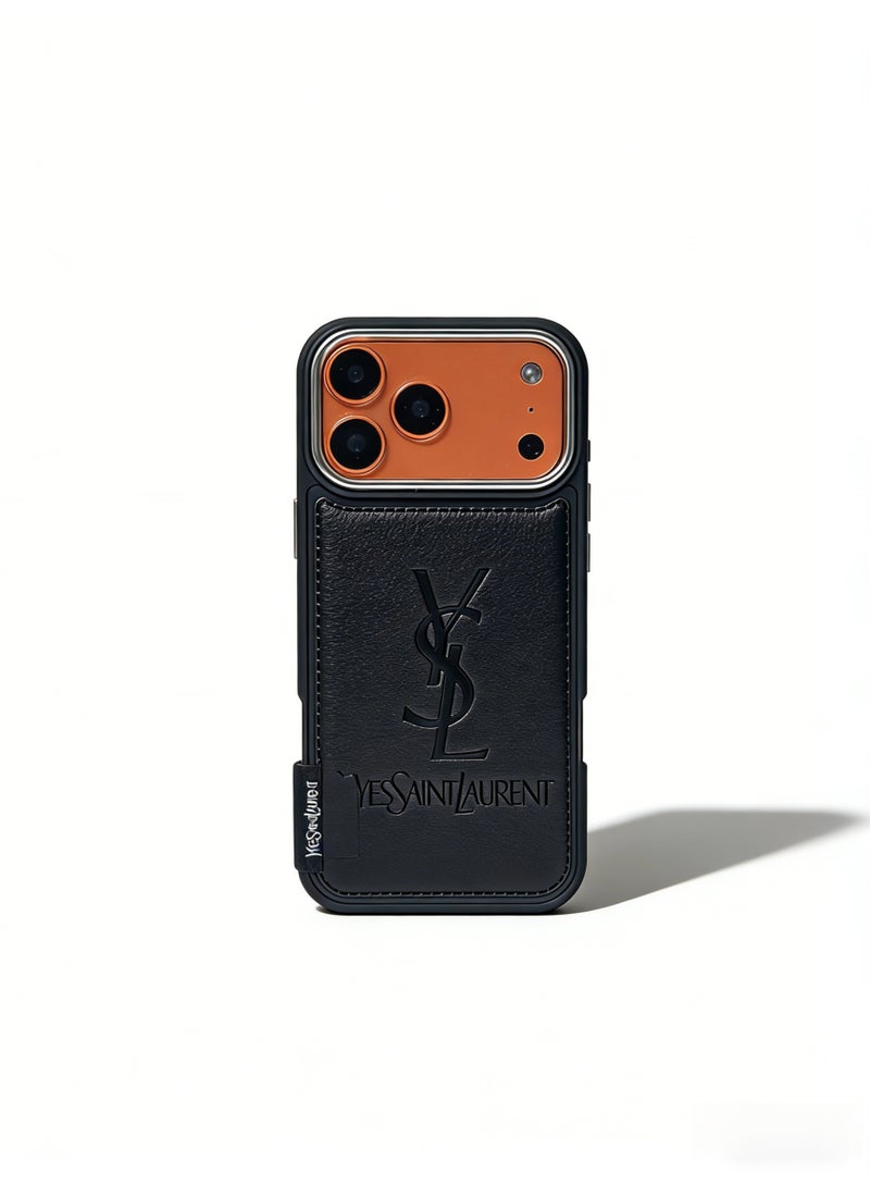 سانت لوران YSL Embossed Leather Card Holder Phone Case for iPhone 16/17 Pro Max - Image 4