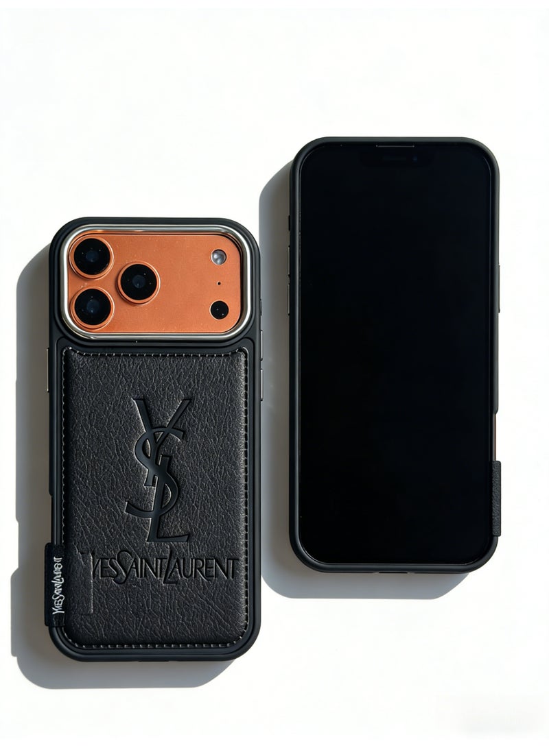 سانت لوران YSL Embossed Leather Card Holder Phone Case for iPhone 16/17 Pro Max - Image 3