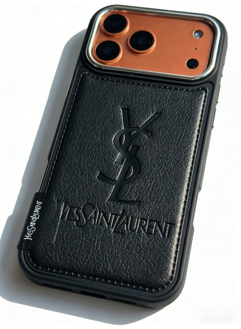 سانت لوران YSL Embossed Leather Card Holder Phone Case for iPhone 16/17 Pro Max - Image 5