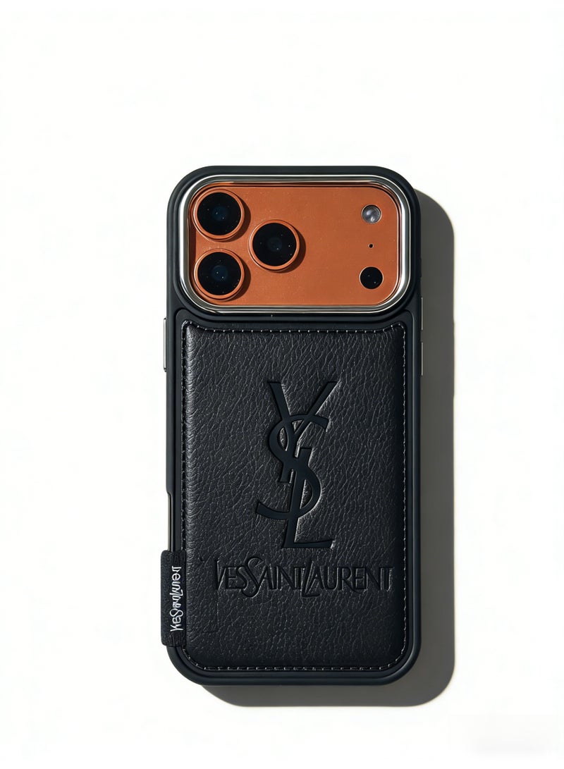 سانت لوران YSL Embossed Leather Card Holder Phone Case for iPhone 16/17 Pro Max - Image 2