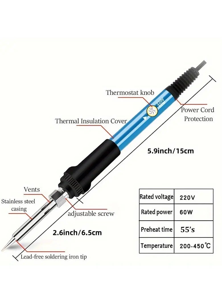 اكس برو 5 مجموعة أدوات إصلاح الأجهزة الإلكترونية مع مكواة بدرجة حرارة قابلة للتعديل بقوة 60 وات، ومقياس متعدد رقمي، ومقبض من مادة البولي فينيل كلوريد غير قابل للانزلاق، ومقبس قياسي أوروبي مزود بالطاقة 220-240 فولت وأدوات إصلاح دقيقة لصيانة الدوائر - Image 2