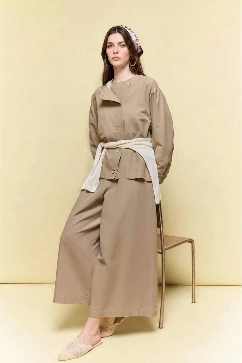 ديفاكتو Regular Fit Crew Neck Linen Blended Blazer