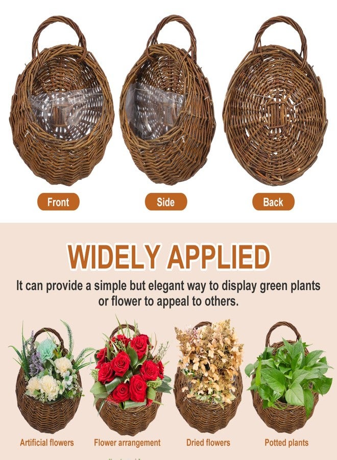 Yardwe 2Pcs Woven Wall Hanging Flower Baskets, Rattan Hanging Planters for Indoor Plants, Rustic Wall Decor Storage Containers, 12.20 X 10.62 X 4.72 Inches - Image 5