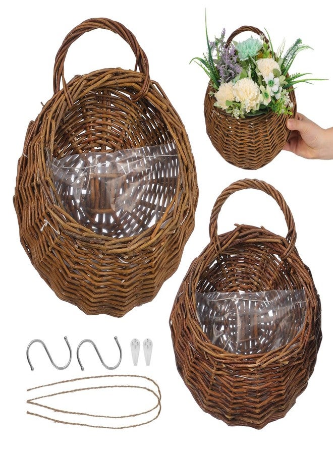Yardwe 2Pcs Woven Wall Hanging Flower Baskets, Rattan Hanging Planters for Indoor Plants, Rustic Wall Decor Storage Containers, 12.20 X 10.62 X 4.72 Inches - Image 1