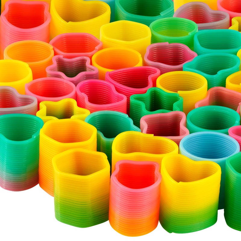Bedwina Rainbow Spring Toy Assortment - (Pack of 50) Mini Plastic Coil Spring Toy | Bright Colors and Shapes, Goody Bag Filler & Party Prizes for Kids - Image 2