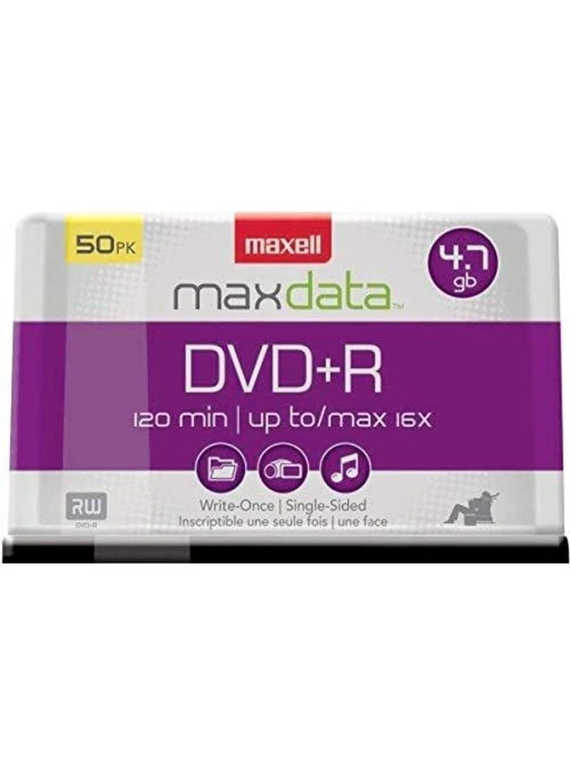 Maxell Maxell – MAX639013, DVD-R Blank Disc - 4.7GB Storage Capacity with 16X Write Speed - Write-Once Format for Large File & Superior Archival Life - Compatible with DVD/Player - 50 Pack Spindle Silver - Image 2