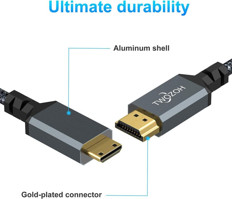 Twozoh Long Mini HDMI to HDMI Cable 10M, HDMI to Mini HDMI Braided Lead Support 720P/1080P Nikon/Canon DSLR, Camcorder, Laptop, Tablet - Image 2