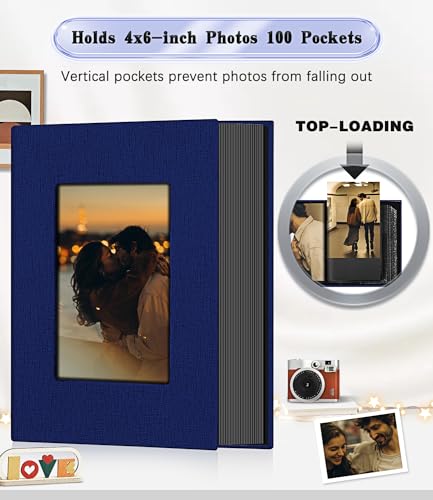 Ejblfe Photo Album 4x6,Linen Cover Slide-in Photo Album Book Can Holds 100 4x6 Photos with 50 Black Sheets for Family,Wedding,Baby and Holiday Pictures (Dark blue) - Image 3