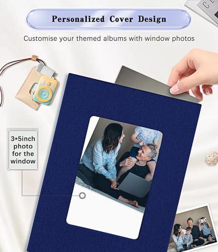 Ejblfe Photo Album 4x6,Linen Cover Slide-in Photo Album Book Can Holds 100 4x6 Photos with 50 Black Sheets for Family,Wedding,Baby and Holiday Pictures (Dark blue) - Image 2
