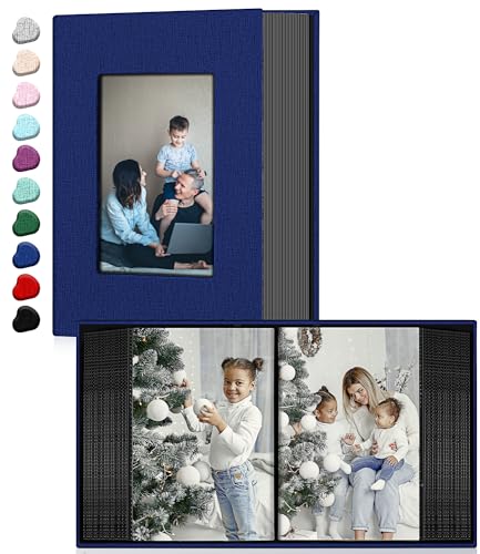 Ejblfe Photo Album 4x6,Linen Cover Slide-in Photo Album Book Can Holds 100 4x6 Photos with 50 Black Sheets for Family,Wedding,Baby and Holiday Pictures (Dark blue) - Image 1
