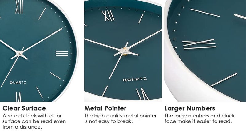 UmI. Umi 12 Inches Non Ticking Silent Quartz Round Designer Plastic Bold Number Wall Clock for Home Kitchen Bedroom Hall Living Room Office Roman Number_Green - Image 5