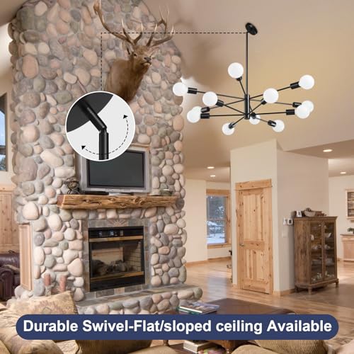 RUIYEY Modern Sputnik Chandeliers Light, 12-Light Black Chandeliers for Dining Room, E26 Height Adjustable Chandelier Ceiling Lighting Fixture for Farmhouse Kitchen Island Living Room Foyer - Image 4