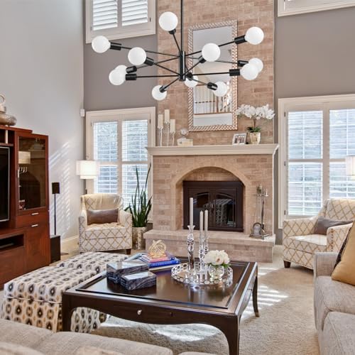RUIYEY Modern Sputnik Chandeliers Light, 12-Light Black Chandeliers for Dining Room, E26 Height Adjustable Chandelier Ceiling Lighting Fixture for Farmhouse Kitchen Island Living Room Foyer - Image 5