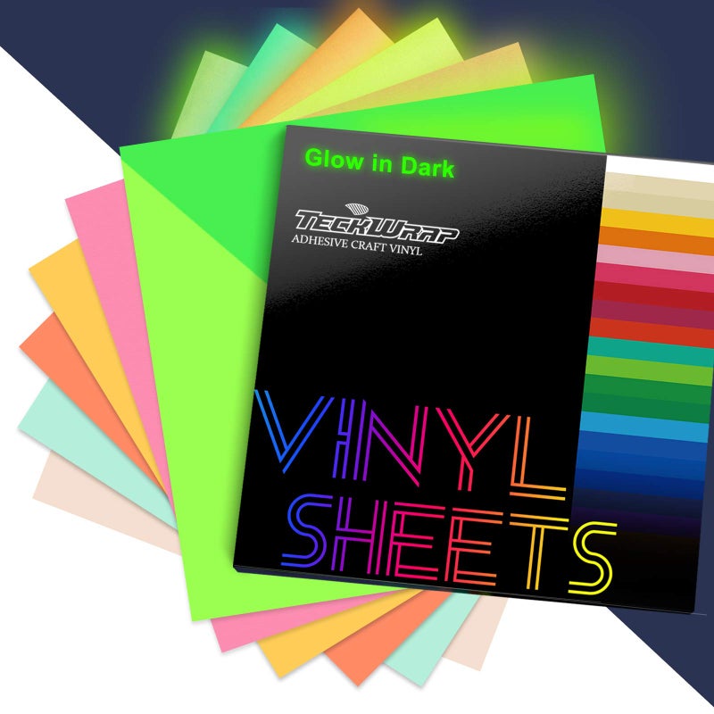 TECKWRAP Glow in Dark Matte Neon Adhesive Craft Vinyl Precut Sheets 12" x 12" 6 Sheets/Pack for Craft Cutters,Sign Plotters - Image 1