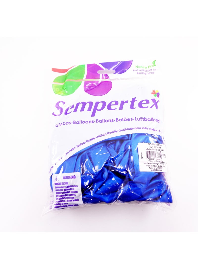 Sempertex 50 pcs, 12" Round Balloons, Metallic Pearl Blue, Latex Balloons - Image 2