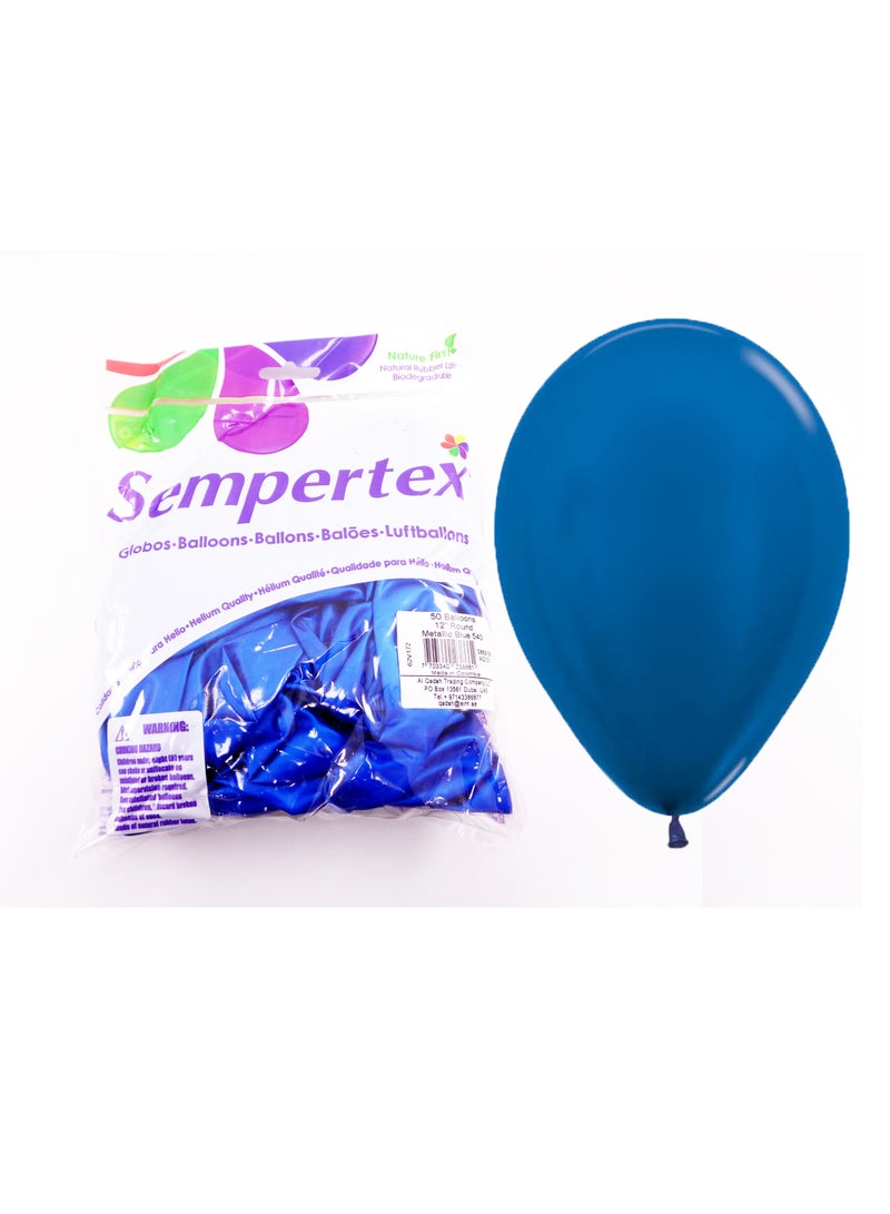 Sempertex 50 pcs, 12" Round Balloons, Metallic Pearl Blue, Latex Balloons - Image 3
