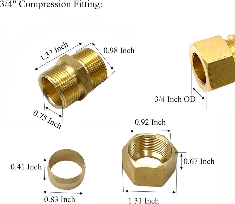 Bumugufu موصل ضغط موحد 3/4 بوصة OD إلى 3/4 بوصة OD، تركيب ضغط نحاسي 3/4" × 3/4" للتبريد، الماء، الغاز النفطي، والأنظمة الهيدروليكية - Image 2