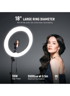 FARROBIZZ Ring Light Kit: 18"/45cm Outer 55W 5600K Dimmable LED Ring Light, Light Stand, Carrying Bag for Camera, Smartphone, YouTube, TikTok, Self Portrait Shooting, Black  - Image 2