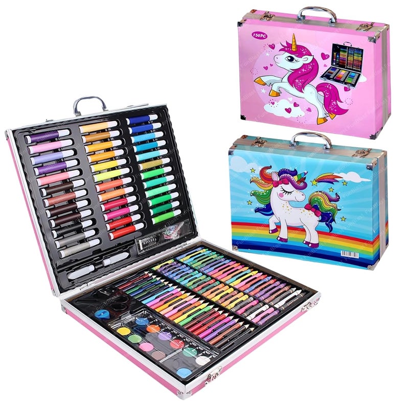 FunBlast مجموعة ألوان الفنان من فن بلاست - صندوق ألوان يونيكورن، مجموعة تلوين متعددة، أقلام تلوين احترافية، باستيل زيتي، رسومات، ألوان مائية وفرشاة طلاء أكريليك (قد يختلف لون الصندوق) - Image 1