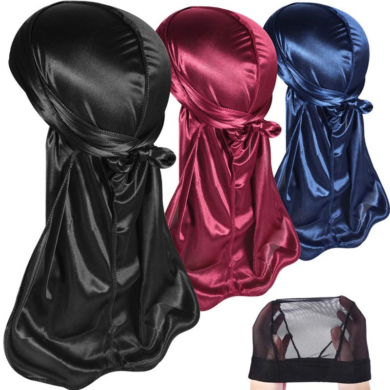 3PCS Silky Durags Pack for Men Waves Satin Doo Rag Award 1 Wave CapJ