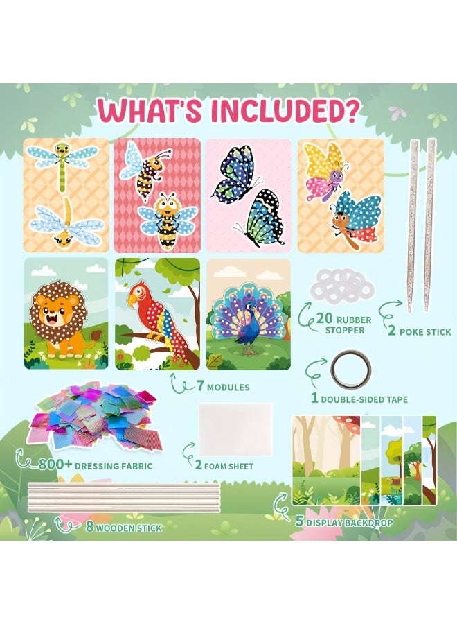 كابسترو مجموعة بوكي للفنون والحرف اليدوية - موضوع الحيوانات | أكثر من 800 قطعة قماش ملونة، 11 مجسم حيوان لطيف ولوحات عرض | عمل يدوي ثلاثي الأبعاد من الإسفنج للأطفال من سن 6 سنوات فما فوق | هدية فنية إبداعية للأولاد والبنات - Image 2