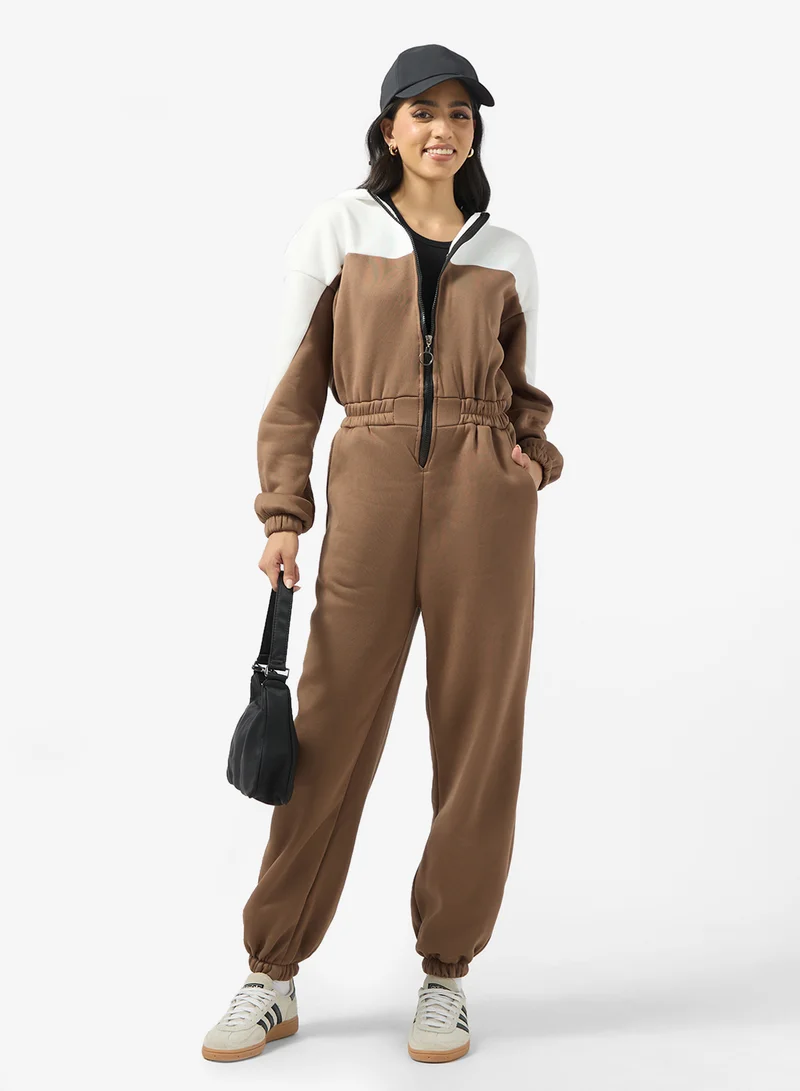 Ginger Zip Up Fleece Colorblock Onesie