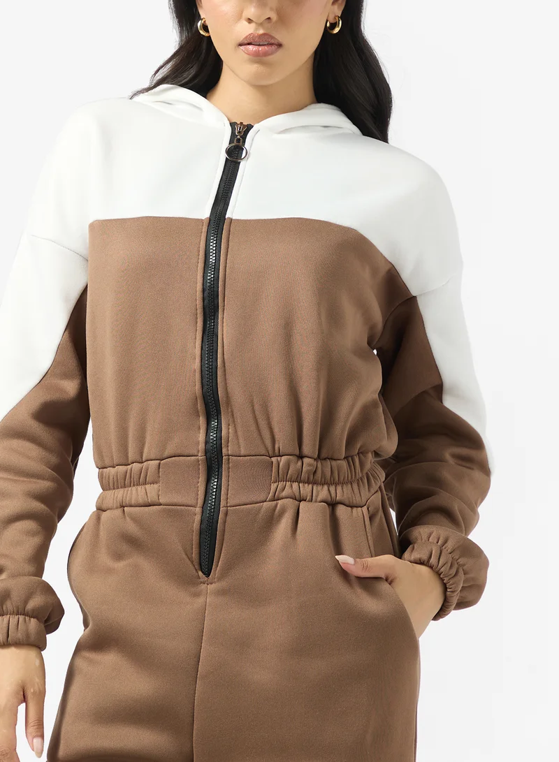 Ginger Zip Up Fleece Colorblock Onesie