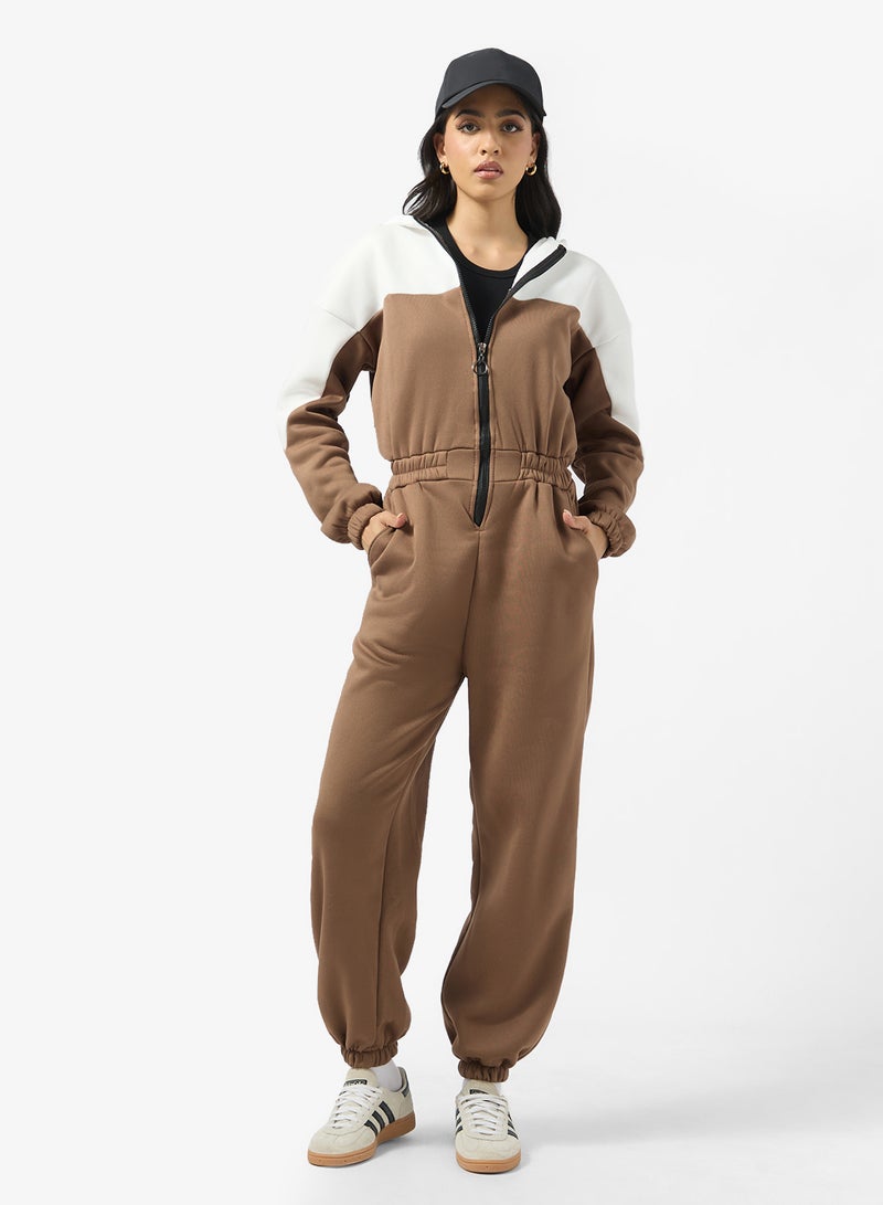 Ginger Zip Up Fleece Colorblock Onesie - Image 1